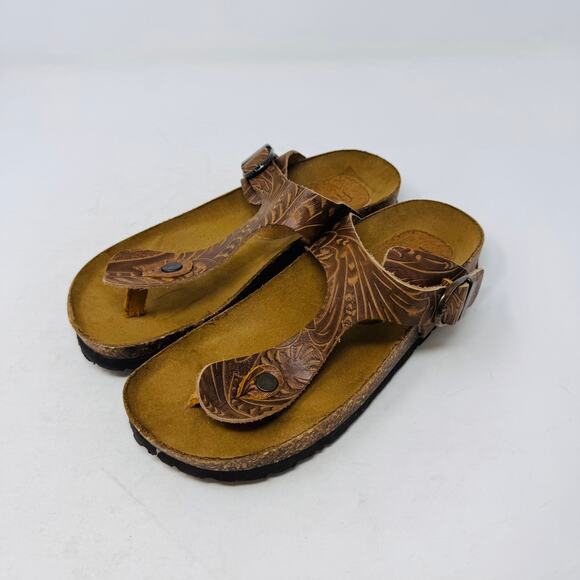 Five Worlds Women’s Size 6 Tooled Leather Comfort Sandals | Western Boho Style - Picture 11 of 14